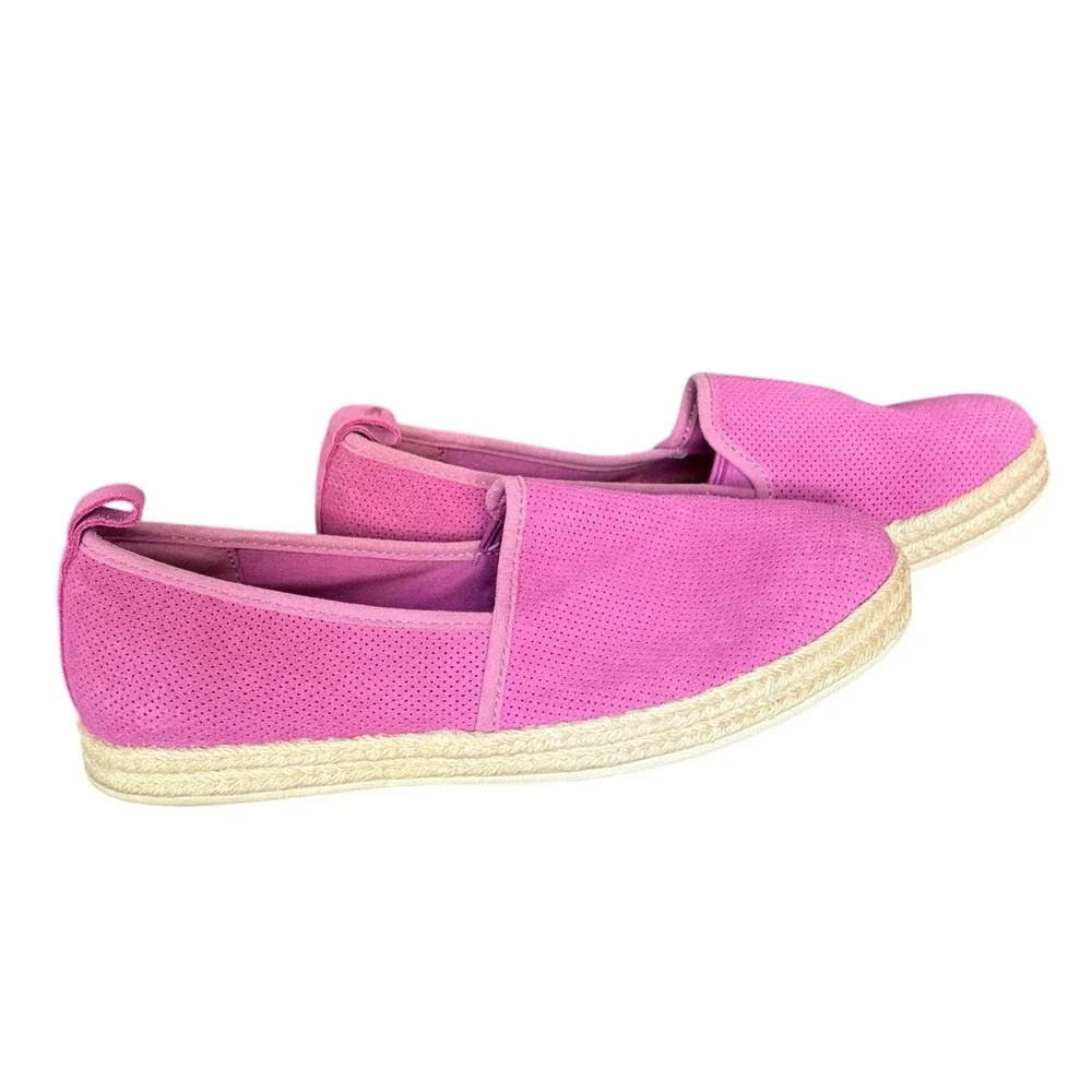 Clarks Collection Pink Perforated Suede Espadrille Slip On Flats Shoes